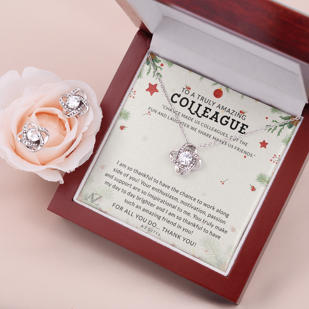 Colleague Appreciation Gift Necklace, Colleague Gift, Gift for Friend, Christmas Present for Colleague, Thank You Gift for Co-Worker, Necklace for Colleague Love Knot Earring & Necklace Set