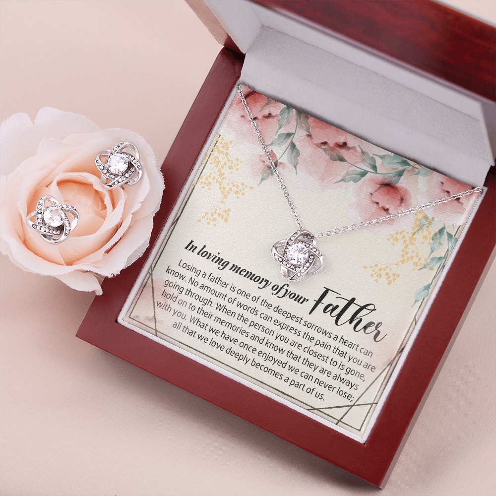In Loving Memory of Your Father Gift Necklace Grief Gifts for Grieving Gift for Memorial Necklace Jewelry Gifts for Remembrance Gifts for Bereavement Gifts Sorry for Your Loss Love Knot Earring & Necklace Set