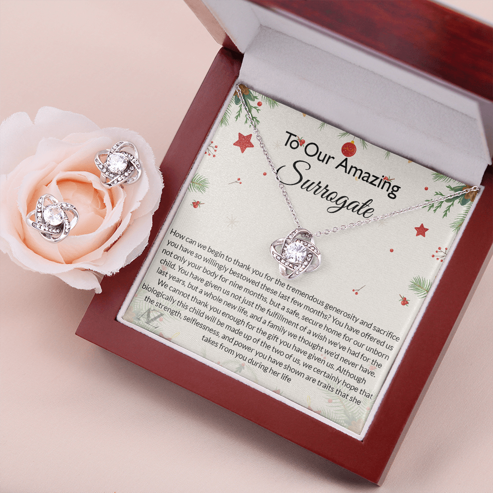 Amazing Surrogate Gift Necklace, Surrogate Appreciation Gift, Necklace for Surrogate, Surrogate Thank You Gift, Christmas Gift For Surrogate, Surrogate Xmas Gift Jewelry For Girls Love Knot Earring & Necklace Set