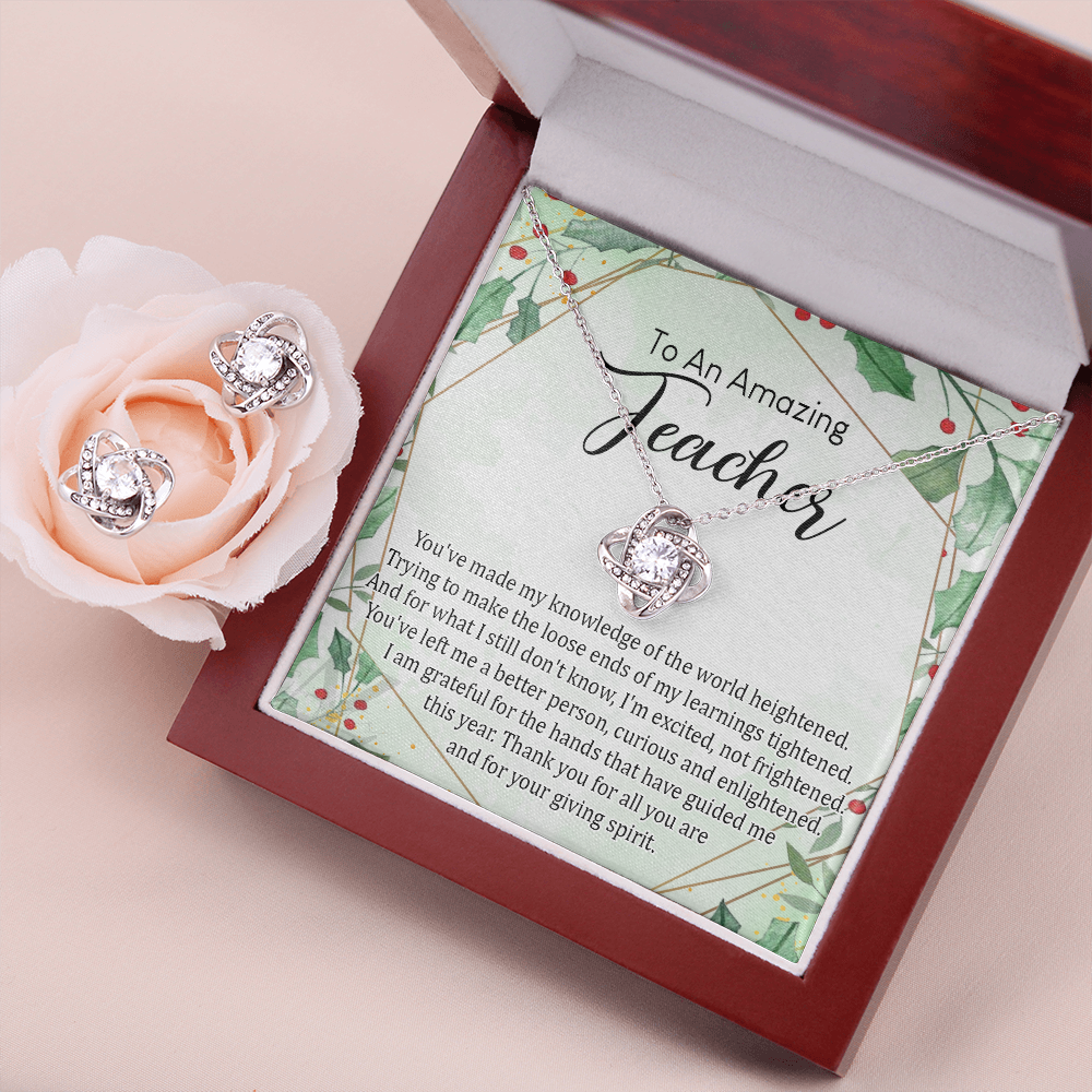 Christmas Gift for Teacher, Teacher Necklace, Jewelry for Teacher, Teacher Xmas Gift, Holiday Gift Idea, Best Mentor Gift, Teaching Assistant Gift, Teacher Jewelry Gift for Women Love Knot Earring & Necklace Set