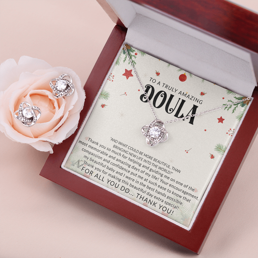Doula Gift Necklace, Doula Appreciation Gift, Midwife Gift, Christmas Thank You Gift for Doula, Doula Birthday Jewelry for Women, Midwife Necklace, Gift for Midwife 371 Love Knot Earring & Necklace Set