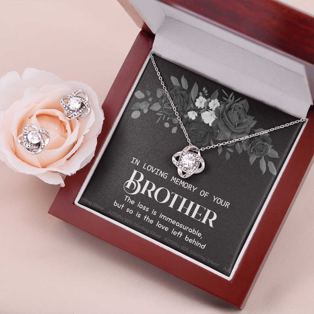 In Loving Memory Of Your Brother Gift Love Knot Necklace, Sympathy Gift Loss Of Brother, Bereavement Gift Box, Loss Of Brother Necklace, Loss Of Brother Jewelry Gift For Women Love Knot Earring & Necklace Set