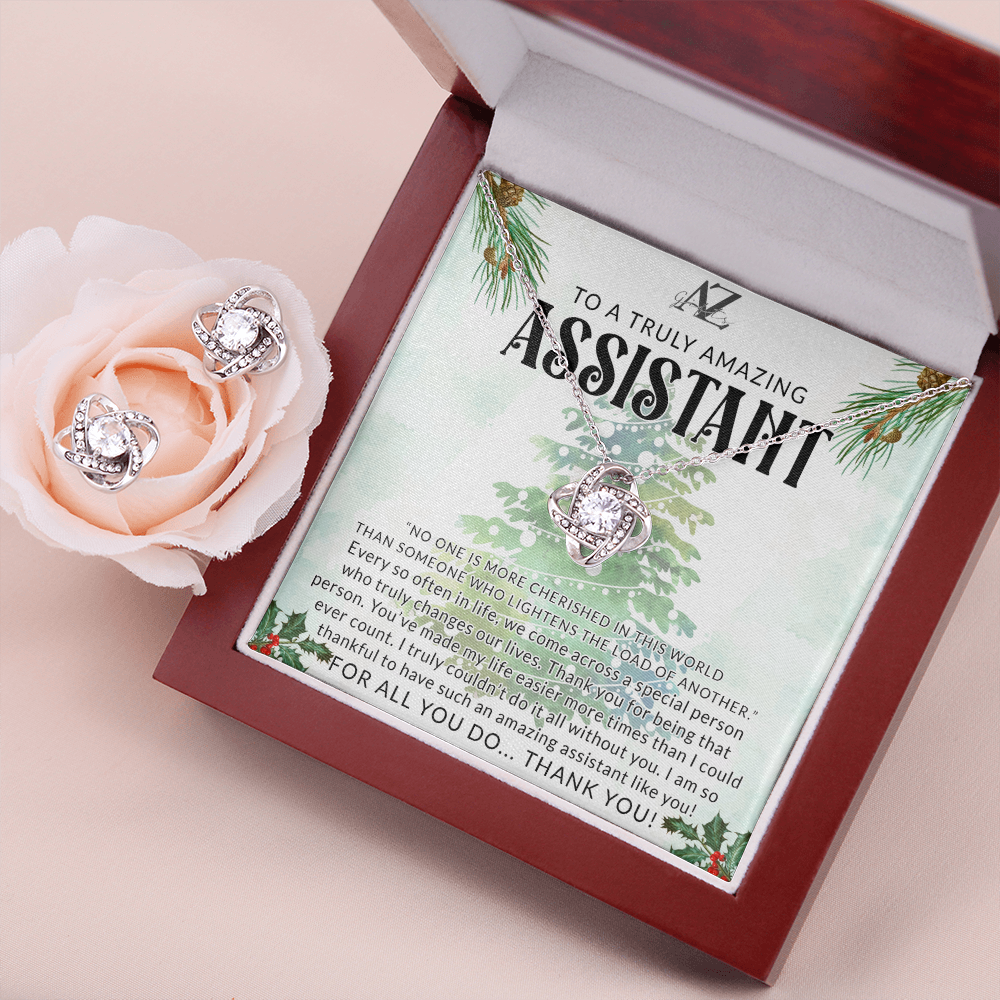 Assistant Gift, Necklace for Assistant, Assistant Thank You Gift, Assistant Christmas Gift, Assistant Appreciation Gift, Gift From Men Women, Gift Idea for Assistant Jewelry For Girls Love Knot Earring & Necklace Set