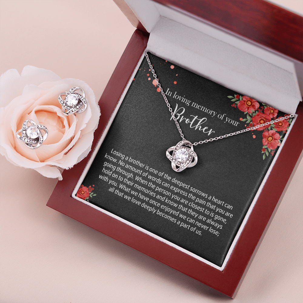 In Loving Memory of Your Brother Necklace Grieving Gift for Memorial Gifts for Remembrance Gifts for Bereavement Gifts Sorry for Your Loss Gift Jewelry for Women, Brother Love Knot Earring & Necklace Set