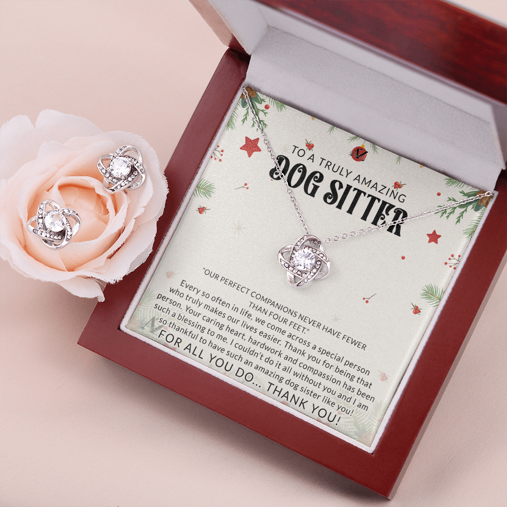 Dog Sitter Gift Necklace, Pet Sitter Thank You Gift , Christmas Appreciation Gift for Pet Sitter, Pet Sitter Necklace, Pet Sitter Gift Idea, Dog Sitter Thank You Gift 371 Love Knot Earring & Necklace Set