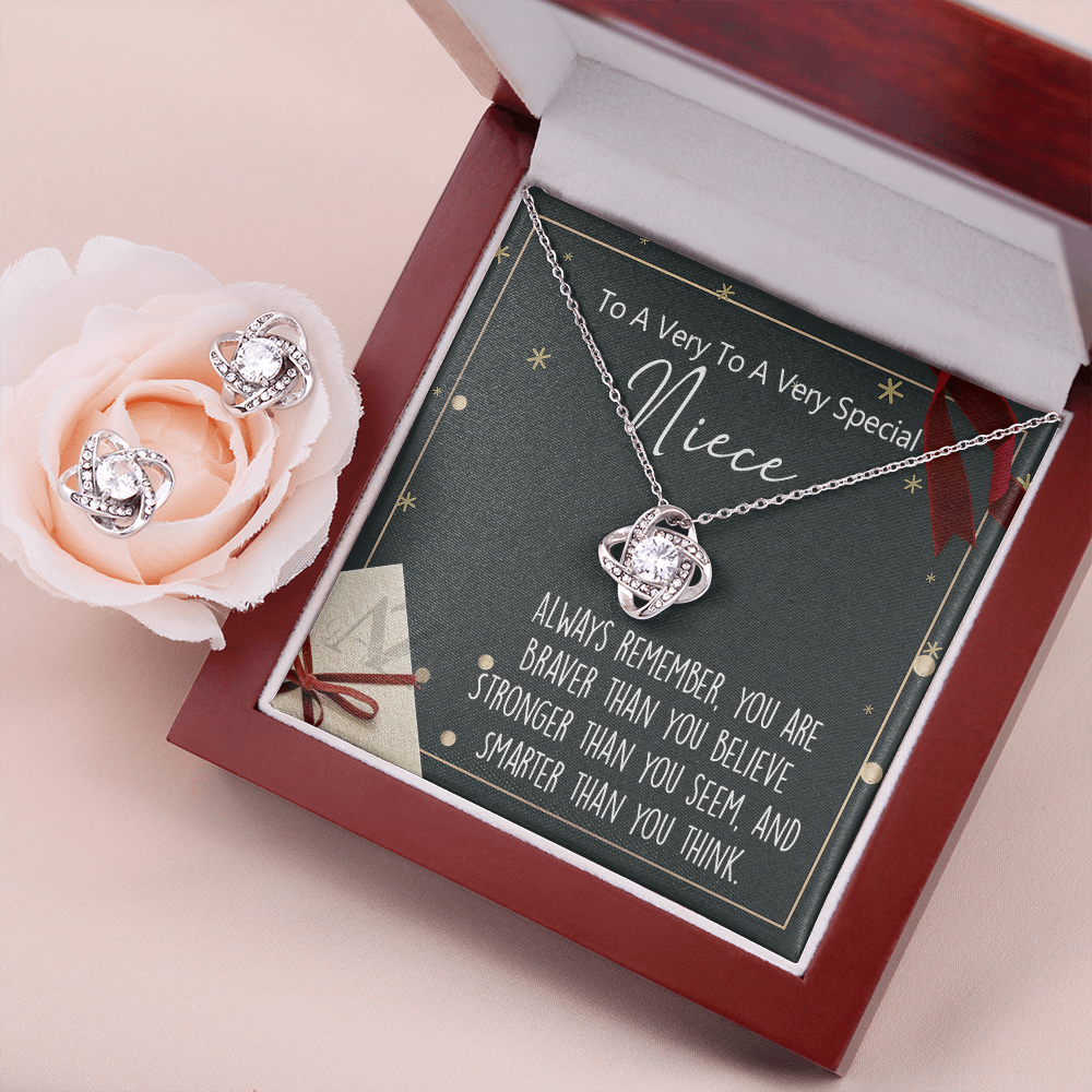 Christmas Gift for Niece Present, Necklace for Niece, Xmas Gift from Aunt, Holiday Gift Idea, Gift From Aunt, Gift from Uncle, Best Niece Christmas Jewelry For Girls Love Knot Earring & Necklace Set
