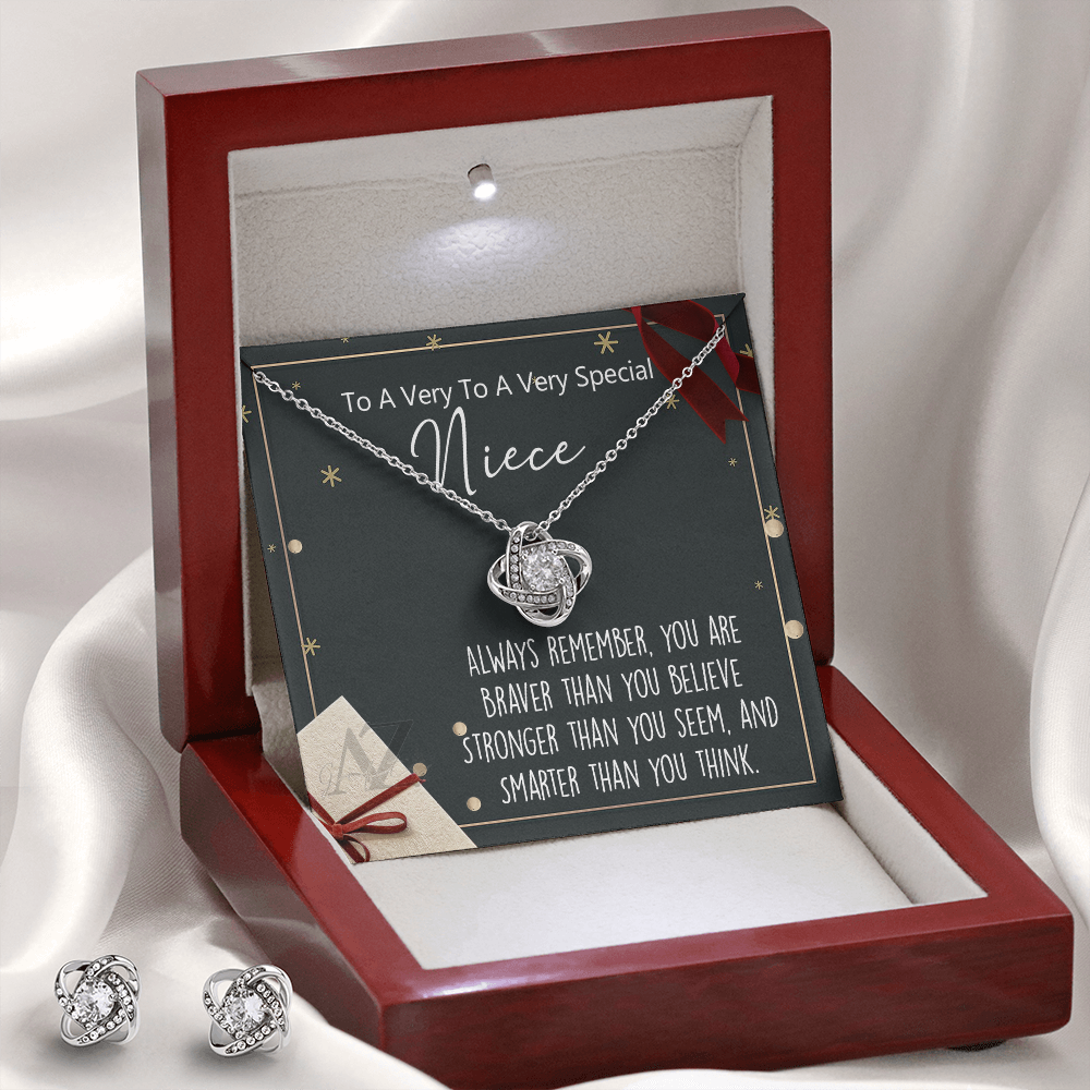 Christmas Gift for Niece Present, Necklace for Niece, Xmas Gift from Aunt, Holiday Gift Idea, Gift From Aunt, Gift from Uncle, Best Niece Christmas Jewelry For Girls Love Knot Earring & Necklace Set