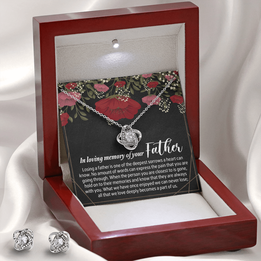 In Loving Memory of Your Father Necklace Grief Gifts for Grieving Gift for Memorial Gifts for Women Remembrance Gifts for Bereavement Gifts Sorry for Her Love Knot Earring & Necklace Set