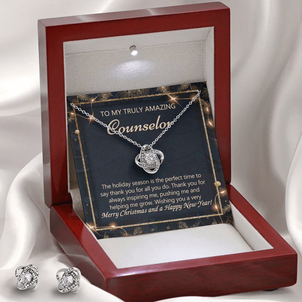 Counselor Christmas Gift Necklace Mentor Gift Christmas Advisor Gift from Family Merry Christmas Holiday Gift Idea for Her Counselor Necklace Pendant for Women 301 Love Knot Earring & Necklace Set