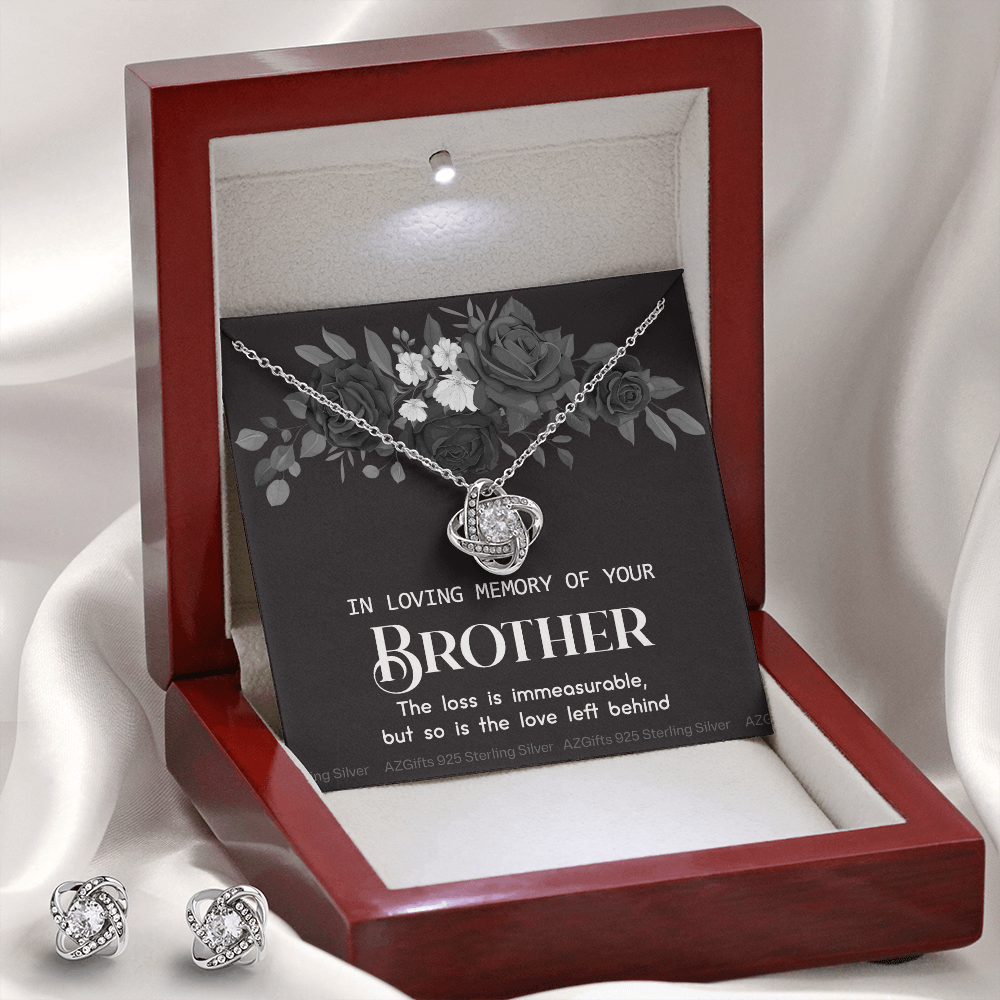 In Loving Memory Of Your Brother Gift Love Knot Necklace, Sympathy Gift Loss Of Brother, Bereavement Gift Box, Loss Of Brother Necklace, Loss Of Brother Jewelry Gift For Women Love Knot Earring & Necklace Set