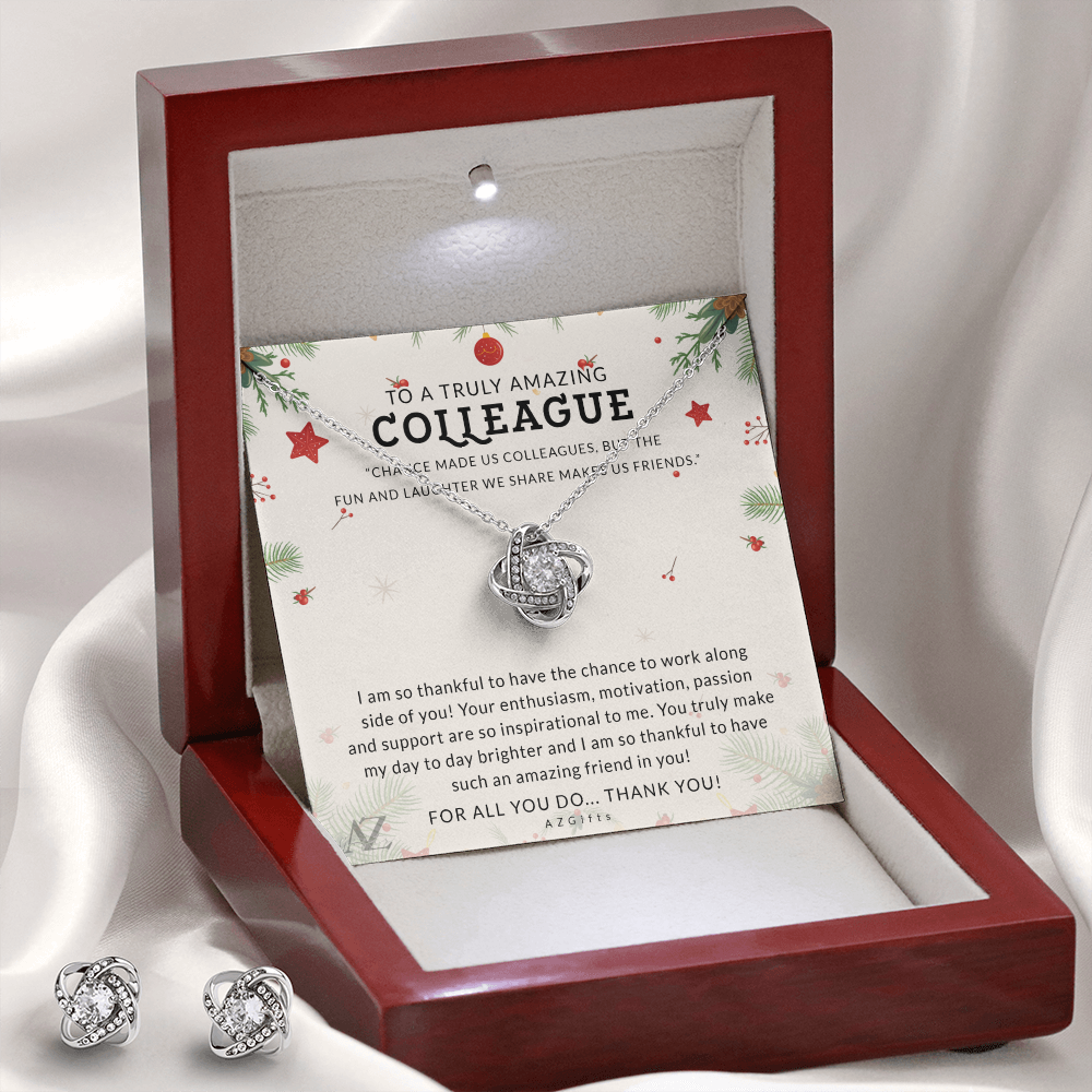 Colleague Appreciation Gift Necklace, Colleague Gift, Gift for Friend, Christmas Present for Colleague, Thank You Gift for Co-Worker, Necklace for Colleague Love Knot Earring & Necklace Set