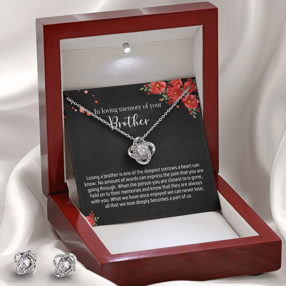 In Loving Memory of Your Brother Necklace Grieving Gift for Memorial Gifts for Remembrance Gifts for Bereavement Gifts Sorry for Your Loss Gift Jewelry for Women, Brother Love Knot Earring & Necklace Set