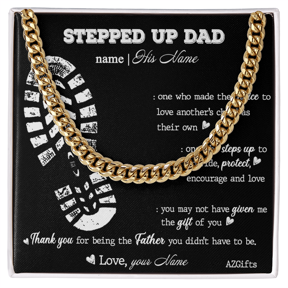 1Personalized Step Dad Gifts Necklace - Stepped Up Dad Cuban Link Chain Necklace, Fathers Day Necklace Cuban Link Chain from Step Son Daughter To Step Dad Gift of You Stainless Steel