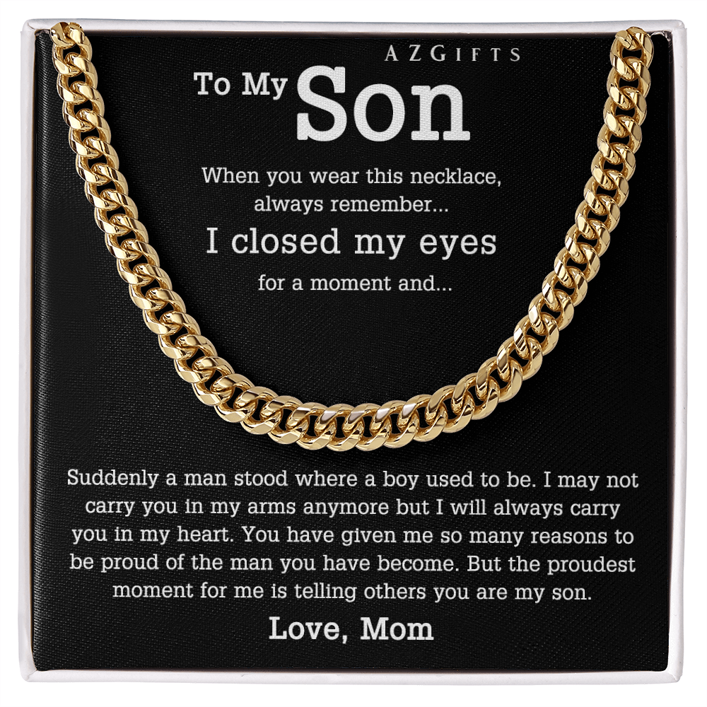 Sentimental Son Gifts from Mom, Son Cuban Chain Necklace, Mother to Son Gifts, Gifts for Son Birthday, Unique Gifts for Son from Mother, Son Gift from Mom Mother Cuban Link Chain Amazon