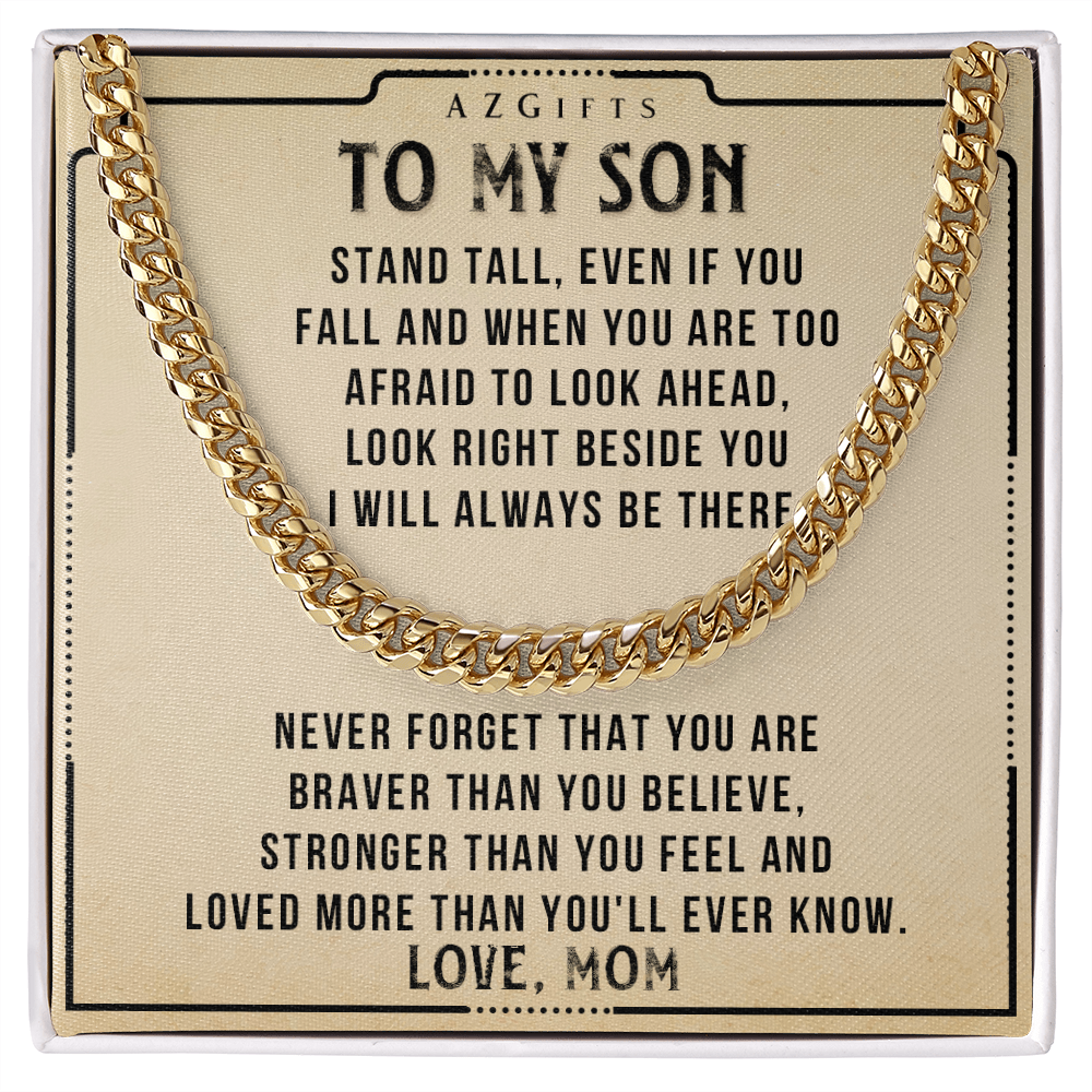 Personalized Necklace Gift For Son,  To My Son Cuban Link Necklace from Mom with Message Card and Gift Box Necklace for Birthday Graduation Valentines Gifts for Son from Mom Cuban Link Chain Amazon