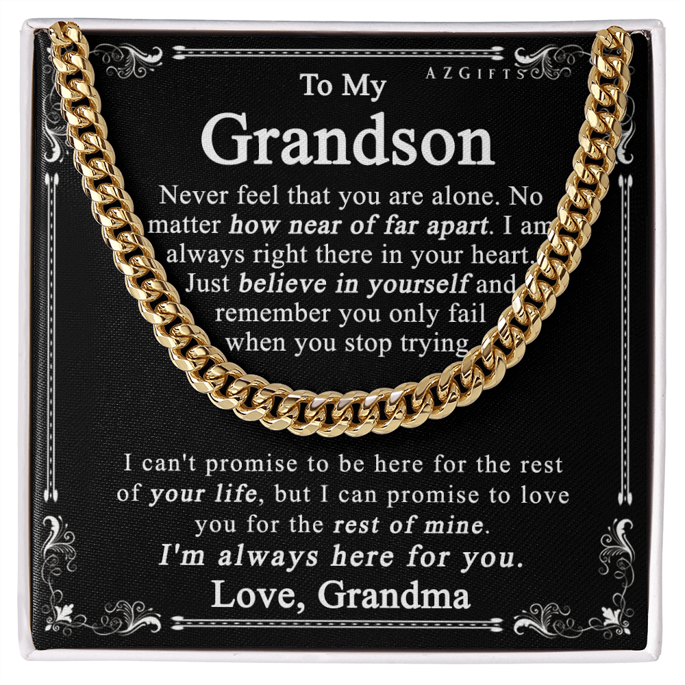 Grandson Gift For Grandson, Grandson Necklace, Gift For Grandson from Grandma, Grandma and Grandson, Grandson Jewelry, Necklace for Grandson, Grandson Gift from Grandma 1911 Cuban Link Chain Amazon