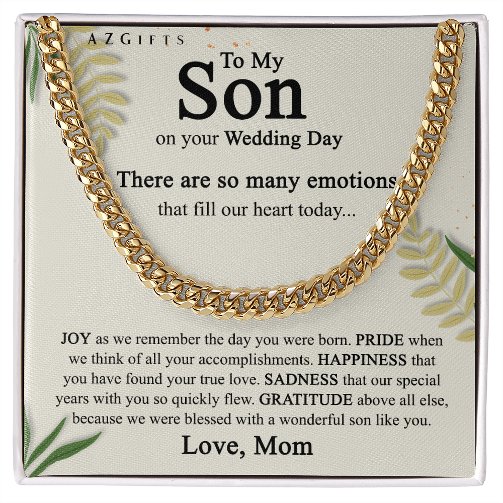 To My Son on His Wedding Day Cuban Chain Necklace from Mom, Gifts for Son on Wedding Day from Mom, Mother Gift to Son on Wedding Day, Necklace for Son Cuban Link Chain Amazon
