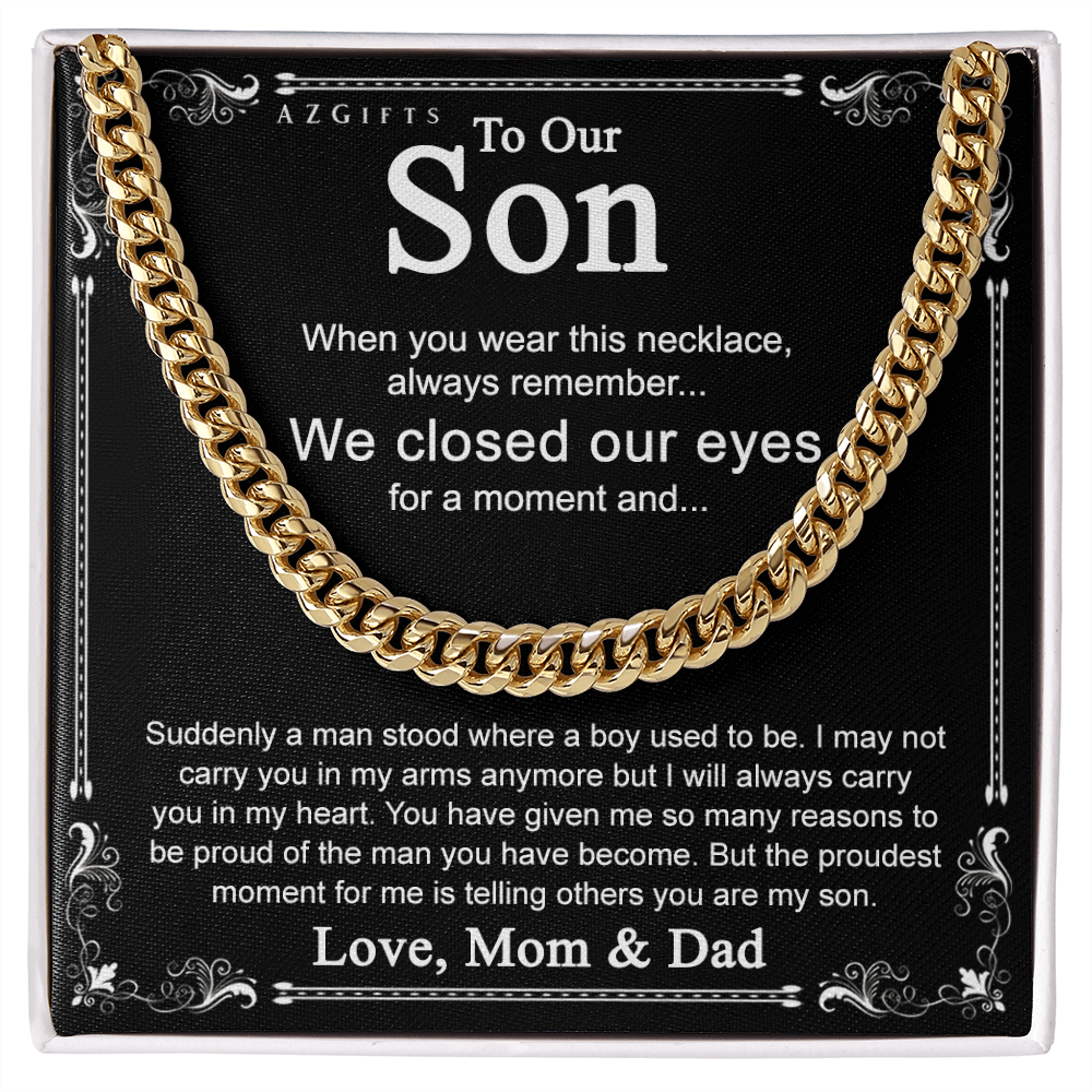 To My Son Cuban Link Chain Necklace Pendant From Dad And Mom, Mother Father And Son Jewelry Gift For Boy, Man On Birthday Christmas Graduation Gift Anniversary To Son with Messa Cuban Link Chain Amazon