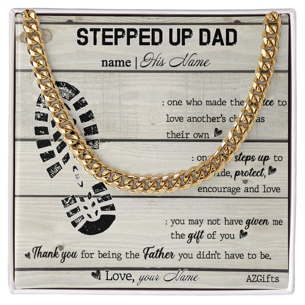 1Personalized Step Dad Gifts Necklace - Stepped Up Dad Gift Cuban Link Chain Necklace, Pendant Gift For Stepdad, Father's Day Necklace Card For Bonus Dad, Bonus Dad Gift Jewelry For Man, Dad
