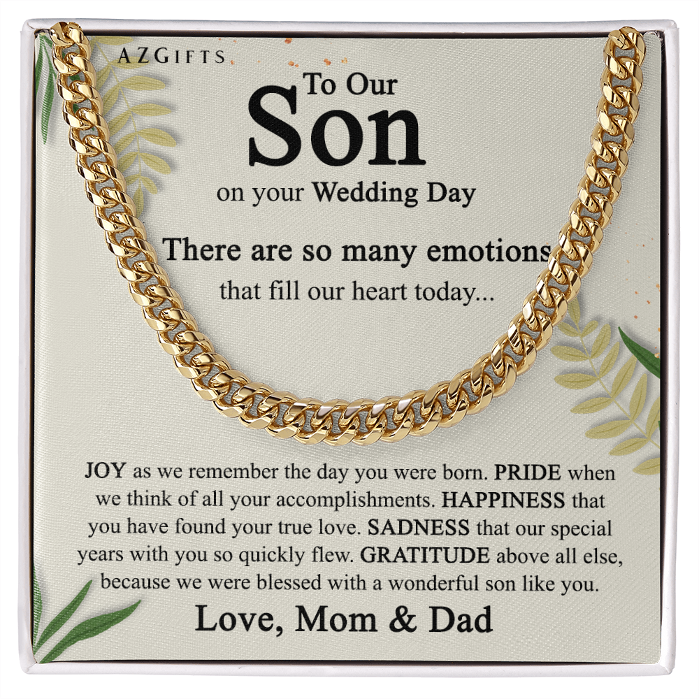 To Our Son on His Wedding Day, Sentimental Wedding Gifts from Parents, Son Getting Married, Wedding gift for Son, Wedding Day Gift for Son Jewelry for Men Cuban Link Chain Amazon