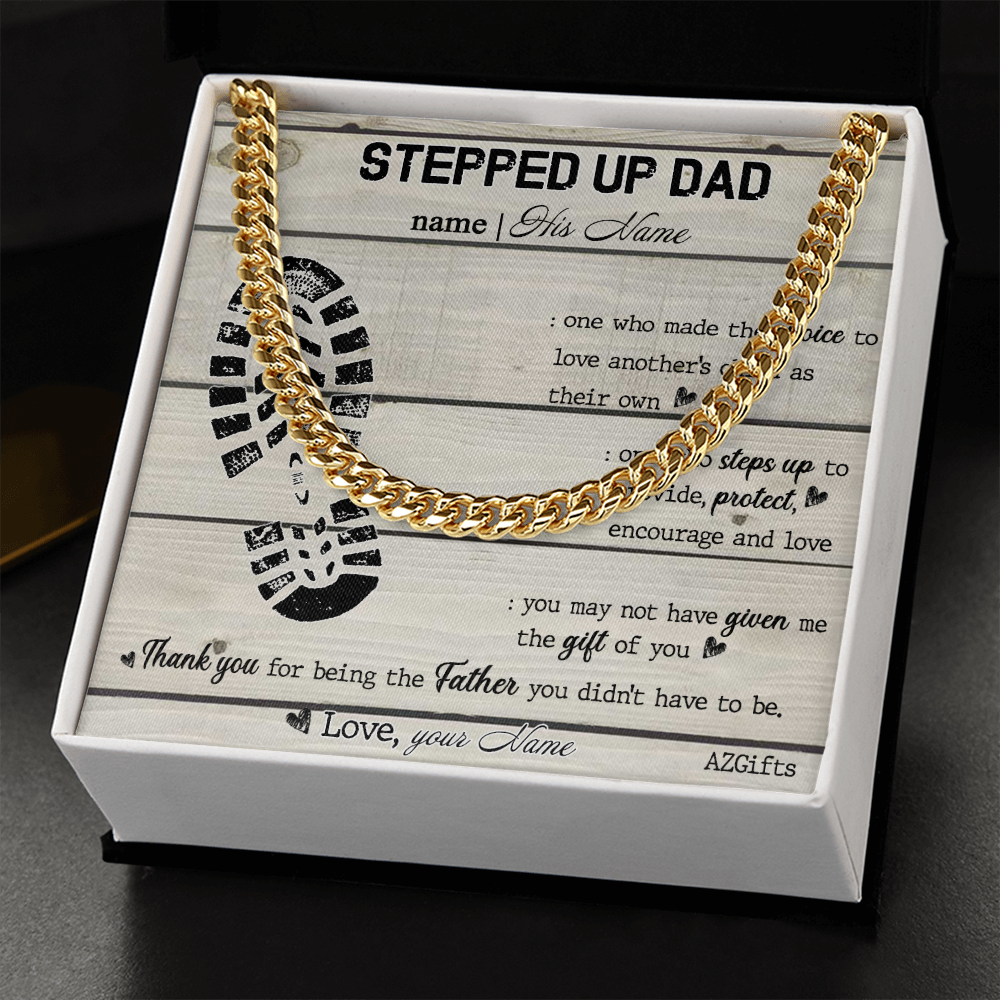 1Personalized Step Dad Gifts Necklace - Stepped Up Dad Gift Cuban Link Chain Necklace, Pendant Gift For Stepdad, Father's Day Necklace Card For Bonus Dad, Bonus Dad Gift Jewelry For Man, Dad
