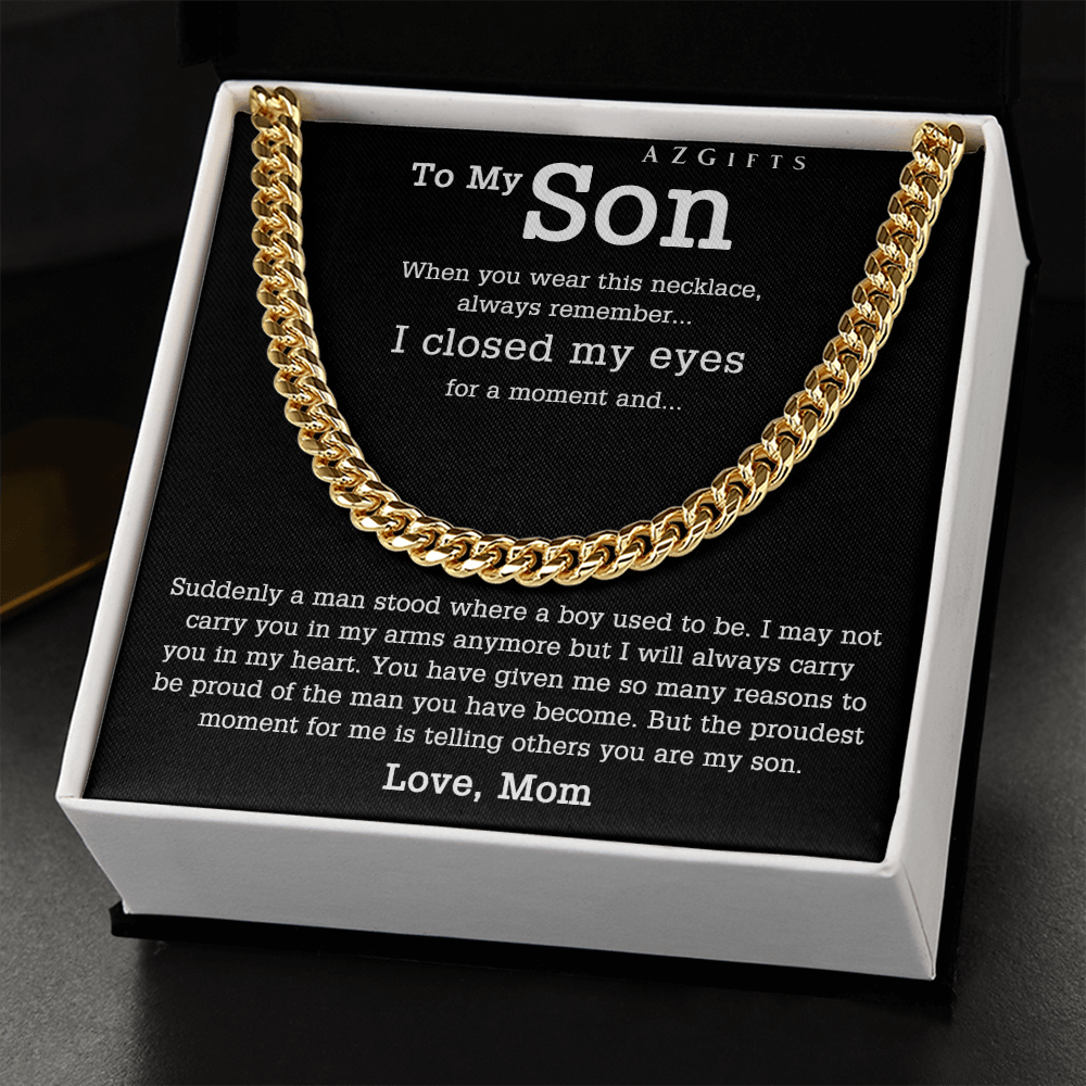 Sentimental Son Gifts from Mom, Son Cuban Chain Necklace, Mother to Son Gifts, Gifts for Son Birthday, Unique Gifts for Son from Mother, Son Gift from Mom Mother Cuban Link Chain Amazon