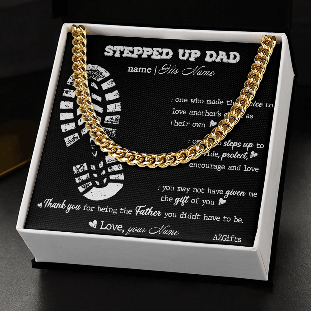 1Personalized Step Dad Gifts Necklace - Stepped Up Dad Cuban Link Chain Necklace, Fathers Day Necklace Cuban Link Chain from Step Son Daughter To Step Dad Gift of You Stainless Steel