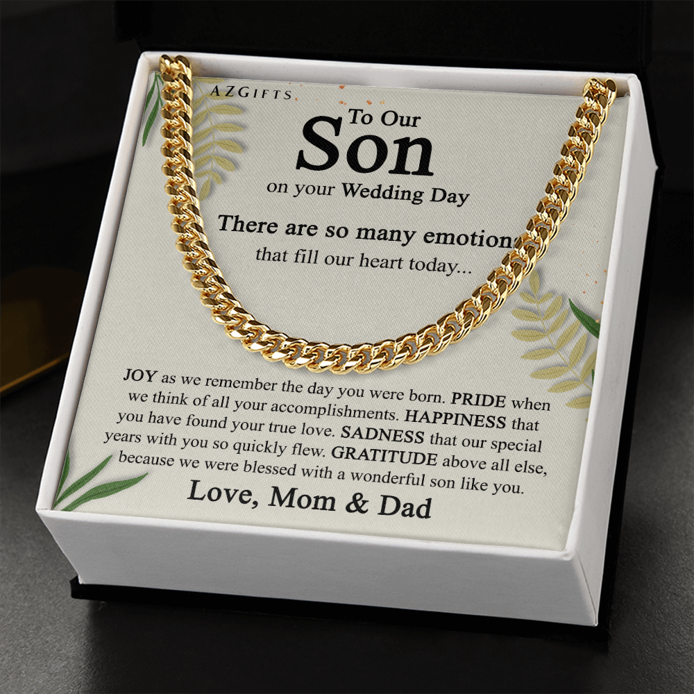 To Our Son on His Wedding Day, Sentimental Wedding Gifts from Parents, Son Getting Married, Wedding gift for Son, Wedding Day Gift for Son Jewelry for Men Cuban Link Chain Amazon