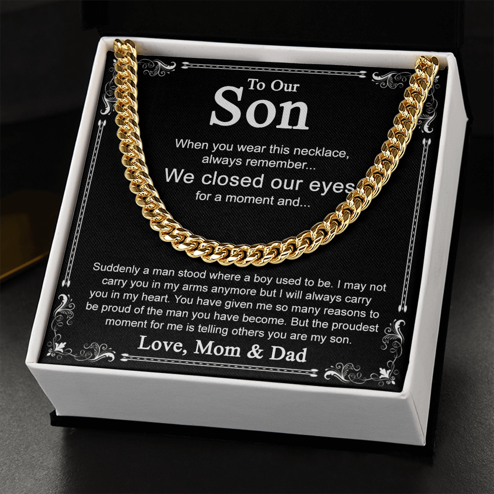 To My Son Cuban Link Chain Necklace Pendant for Birthday Christmas Graduation Gift from Dad Mom with Message Card and Gift Box. Personalized Gift for Son From Father and Mother Cuban Link Chain Amazon