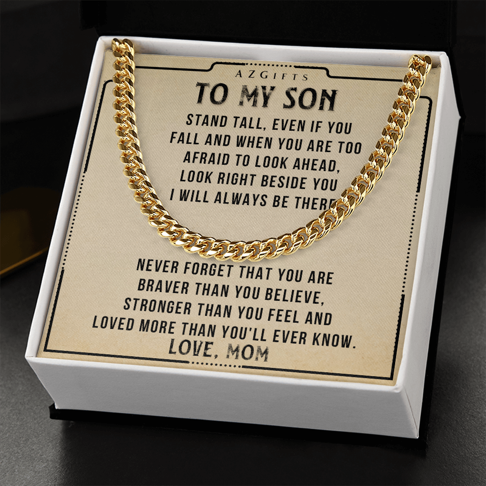 Personalized Necklace Gift For Son,  To My Son Cuban Link Necklace from Mom with Message Card and Gift Box Necklace for Birthday Graduation Valentines Gifts for Son from Mom Cuban Link Chain Amazon
