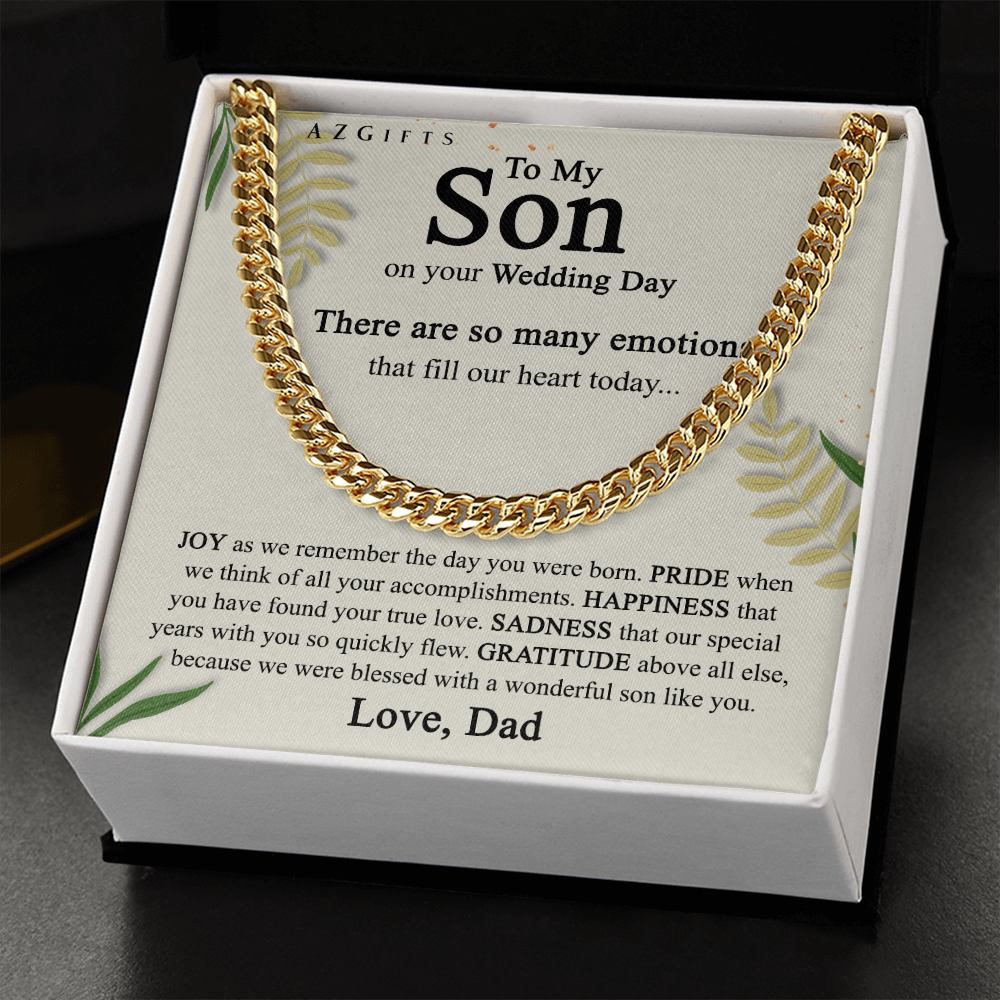 To My Son on His Wedding Day Cuban Chain Necklace from Dad, Gifts for Son on Wedding Day from Dad, Father Gift to Son on Wedding Day, Necklace for Son Cuban Link Chain Amazon