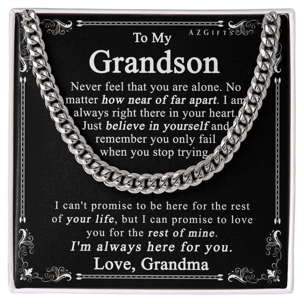 Grandson Gift For Grandson, Grandson Necklace, Gift For Grandson from Grandma, Grandma and Grandson, Grandson Jewelry, Necklace for Grandson, Grandson Gift from Grandma 1911 Cuban Link Chain Amazon