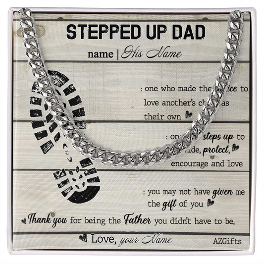 1Personalized Step Dad Gifts Necklace - Stepped Up Dad Gift Cuban Link Chain Necklace, Pendant Gift For Stepdad, Father's Day Necklace Card For Bonus Dad, Bonus Dad Gift Jewelry For Man, Dad
