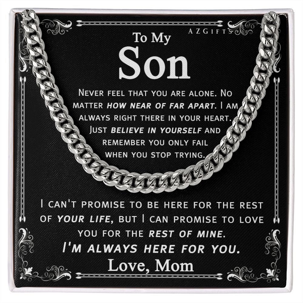 To My Son Necklace From Mom and Dad Jewelry Son Gifts From Mom and Dad, Mother and Son Necklace, Birthday Gift For My Son Graduation Christmas Cuban Link Chain Necklace Present