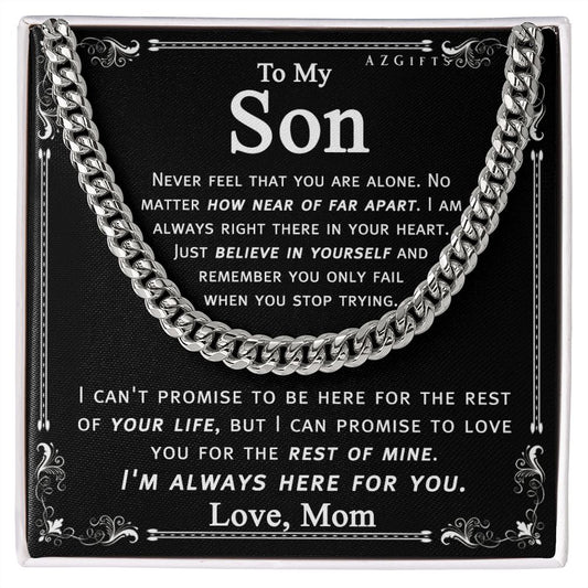 To My Son Necklace From Mom and Dad Jewelry Son Gifts From Mom and Dad, Mother and Son Necklace, Birthday Gift For My Son Graduation Christmas Cuban Link Chain Necklace Present