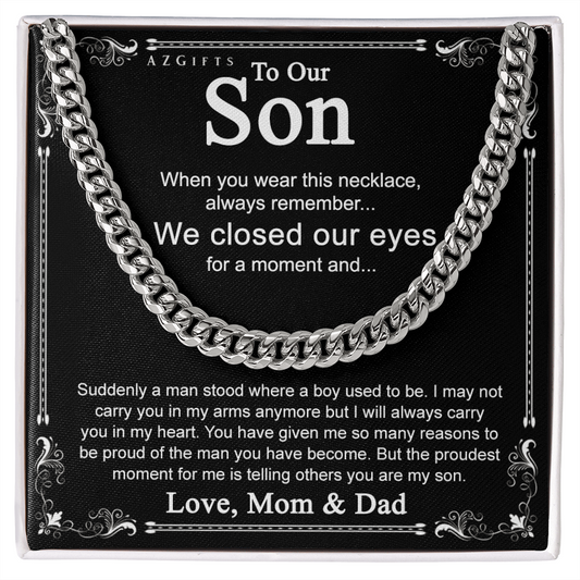 To My Son Cuban Link Chain Necklace Pendant From Dad And Mom, Mother Father And Son Jewelry Gift For Boy, Man On Birthday Christmas Graduation Gift Anniversary To Son with Messa Cuban Link Chain Amazon