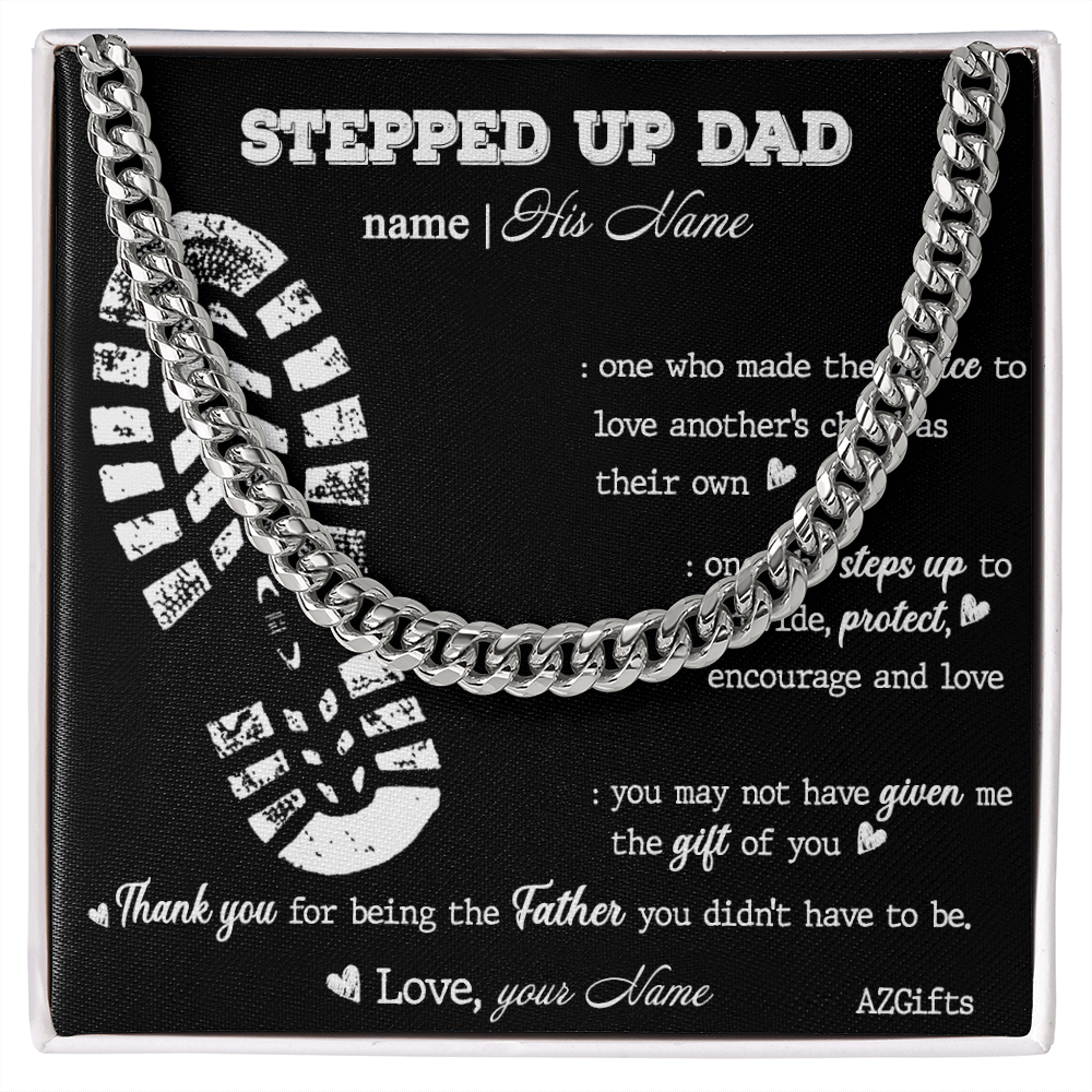 1Personalized Step Dad Gifts Necklace - Stepped Up Dad Cuban Link Chain Necklace, Fathers Day Necklace Cuban Link Chain from Step Son Daughter To Step Dad Gift of You Stainless Steel