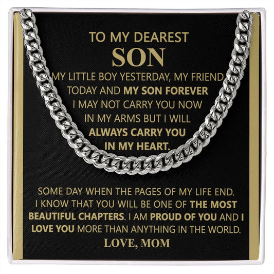 To My Son Necklace From Mom and Dad Jewelry Son Gifts From Mom and Dad, Mother and Son Necklace, Birthday Gift For My Son Graduation Christmas Cuban Link Chain Necklace Present