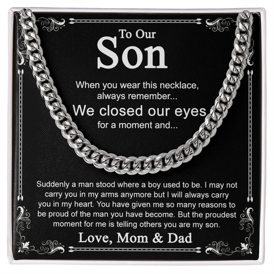 To My Son Cuban Link Chain Necklace Pendant for Birthday Christmas Graduation Gift from Dad Mom with Message Card and Gift Box. Personalized Gift for Son From Father and Mother Cuban Link Chain Amazon