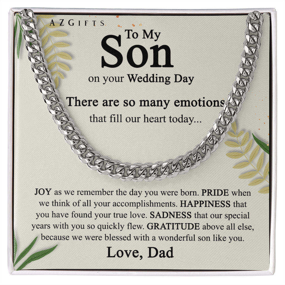To My Son on His Wedding Day Cuban Chain Necklace from Dad, Gifts for Son on Wedding Day from Dad, Father Gift to Son on Wedding Day, Necklace for Son Cuban Link Chain Amazon