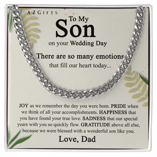 To My Son on His Wedding Day Cuban Chain Necklace from Dad, Gifts for Son on Wedding Day from Dad, Father Gift to Son on Wedding Day, Necklace for Son Cuban Link Chain Amazon