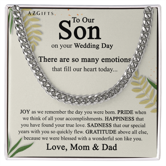 To Our Son on His Wedding Day, Sentimental Wedding Gifts from Parents, Son Getting Married, Wedding gift for Son, Wedding Day Gift for Son Jewelry for Men Cuban Link Chain Amazon