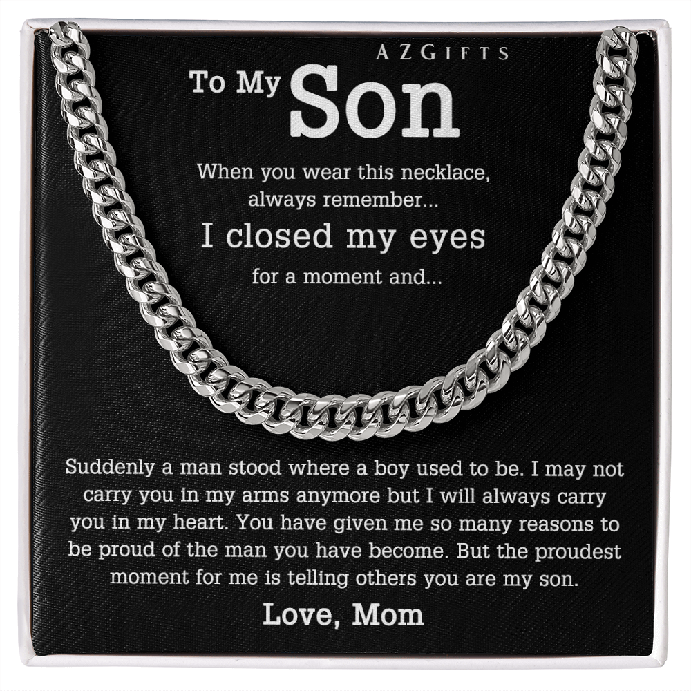 Sentimental Son Gifts from Mom, Son Cuban Chain Necklace, Mother to Son Gifts, Gifts for Son Birthday, Unique Gifts for Son from Mother, Son Gift from Mom Mother Cuban Link Chain Amazon