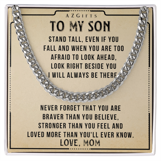 Personalized Necklace Gift For Son,  To My Son Cuban Link Necklace from Mom with Message Card and Gift Box Necklace for Birthday Graduation Valentines Gifts for Son from Mom