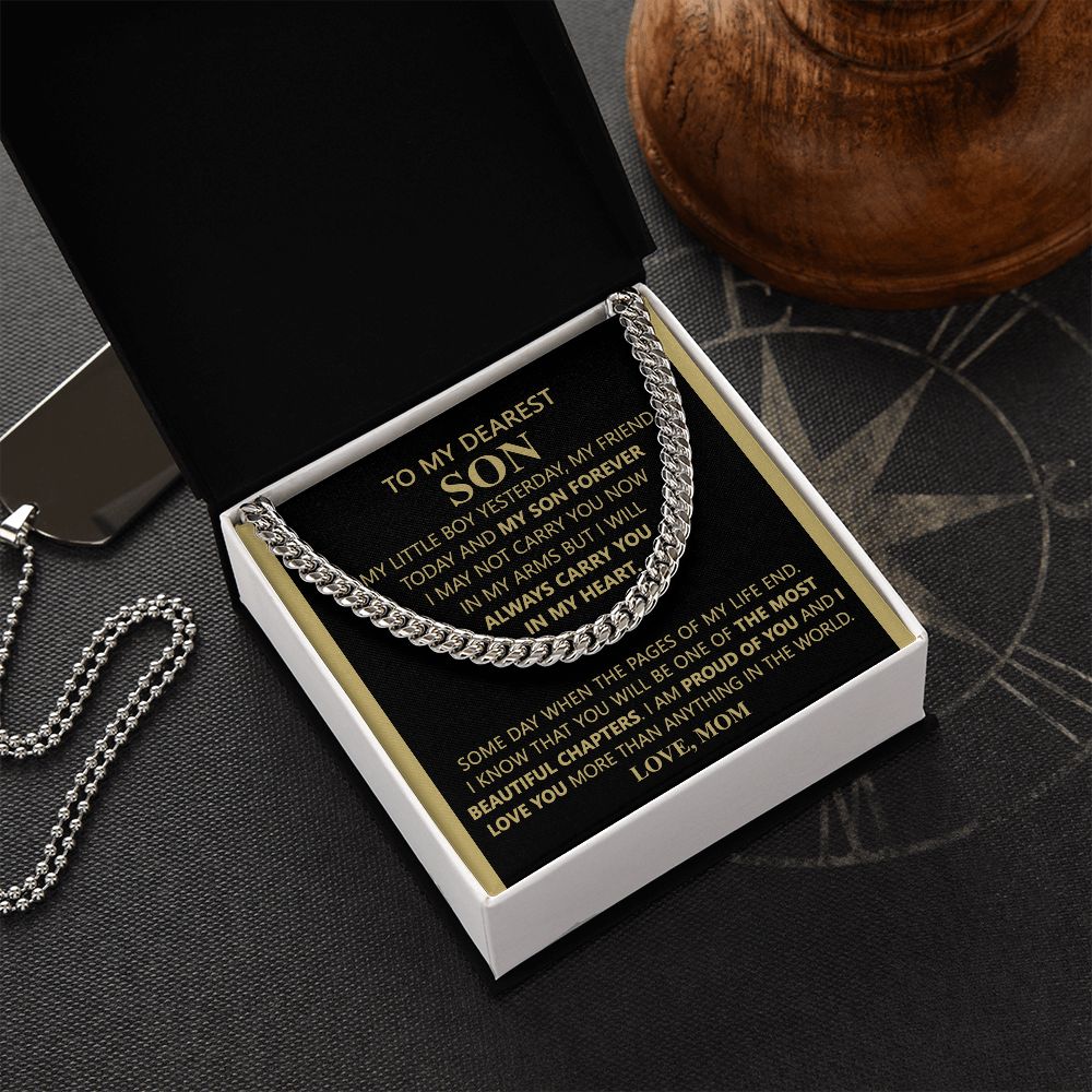 To My Son Necklace From Mom and Dad Jewelry Son Gifts From Mom and Dad, Mother and Son Necklace, Birthday Gift For My Son Graduation Christmas Cuban Link Chain Necklace Present