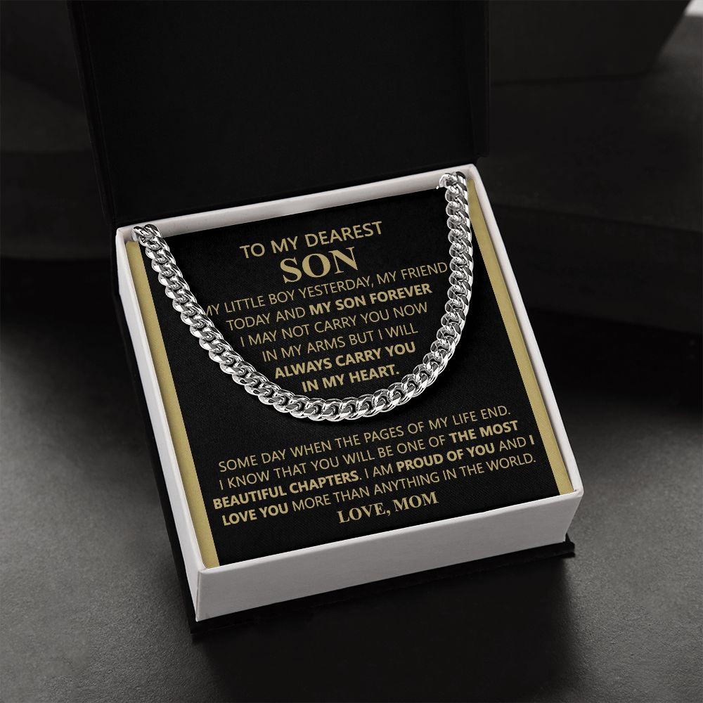 To My Son Necklace From Mom and Dad Jewelry Son Gifts From Mom and Dad, Mother and Son Necklace, Birthday Gift For My Son Graduation Christmas Cuban Link Chain Necklace Present