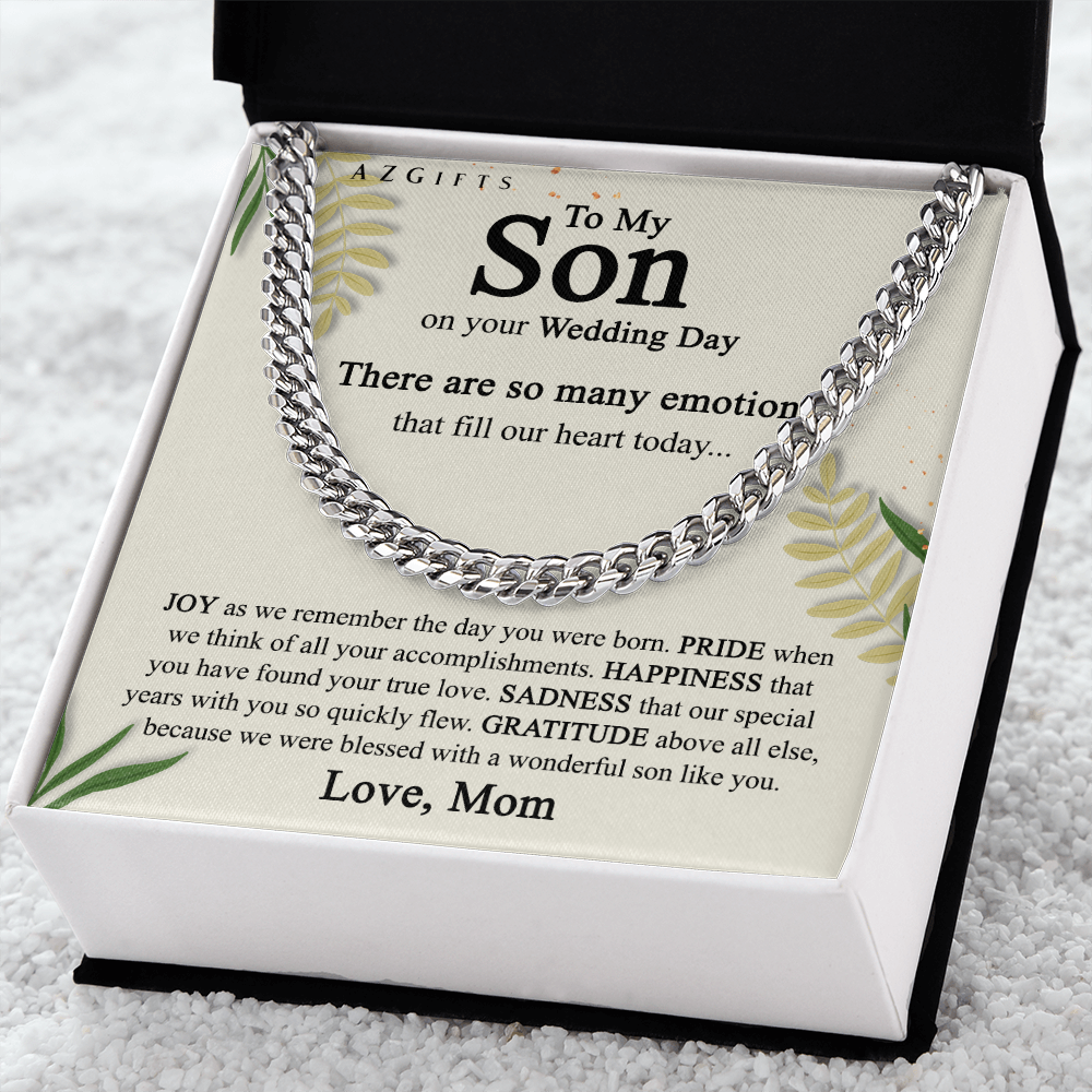 To My Son on His Wedding Day Cuban Chain Necklace from Mom, Gifts for Son on Wedding Day from Mom, Mother Gift to Son on Wedding Day, Necklace for Son Cuban Link Chain Amazon