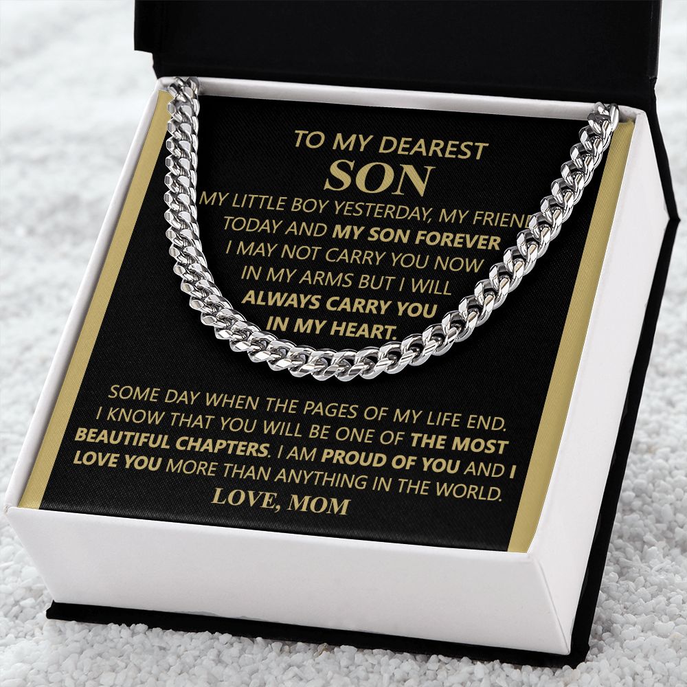 To My Son Necklace From Mom and Dad Jewelry Son Gifts From Mom and Dad, Mother and Son Necklace, Birthday Gift For My Son Graduation Christmas Cuban Link Chain Necklace Present