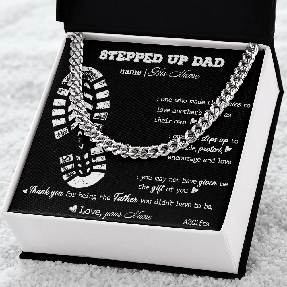 1Personalized Step Dad Gifts Necklace - Stepped Up Dad Cuban Link Chain Necklace, Fathers Day Necklace Cuban Link Chain from Step Son Daughter To Step Dad Gift of You Stainless Steel
