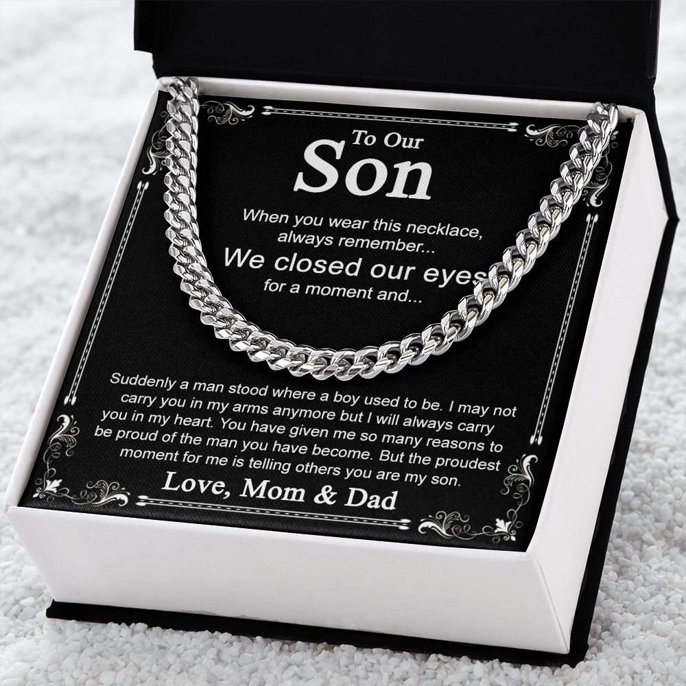 To My Son Cuban Link Chain Necklace Pendant for Birthday Christmas Graduation Gift from Dad Mom with Message Card and Gift Box. Personalized Gift for Son From Father and Mother Cuban Link Chain Amazon